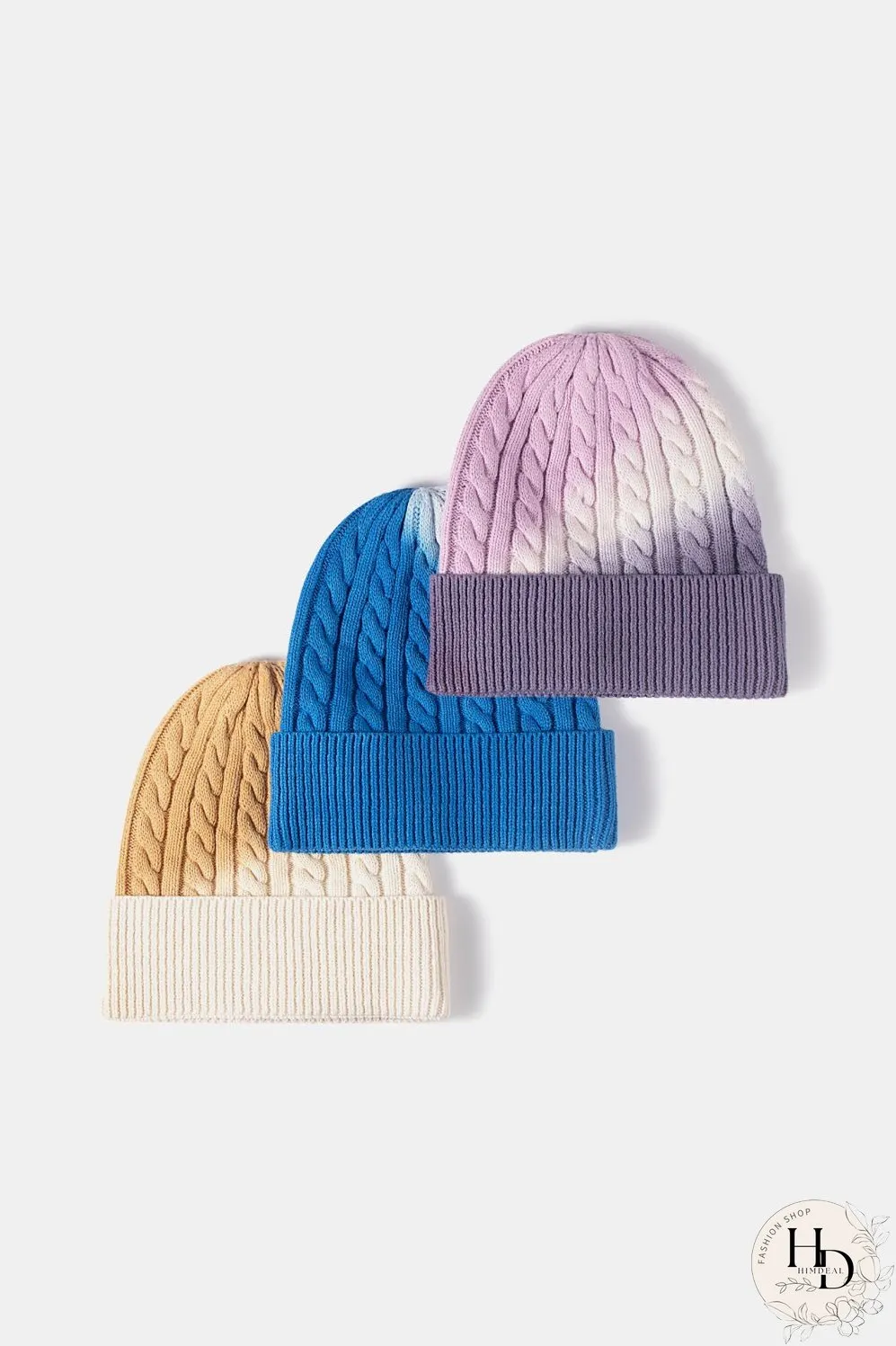 Contrast Tie-Dye Cable-Knit Cuffed Beanie