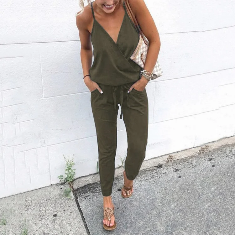 Uveng Uveng Selling Explosion 2024 Spring And Summer Fashion And Leisure Tying Pocket Bare Back Sling Female Jumpsuit 101043