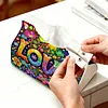 DIY Diamond Art Tissue Box Holder Love Design PULeather Crystal Mosaic Desktop Organizer Bag Resin Rhinestone Storage Organizer Gem Art Home Office Decor Craft Gift for Women