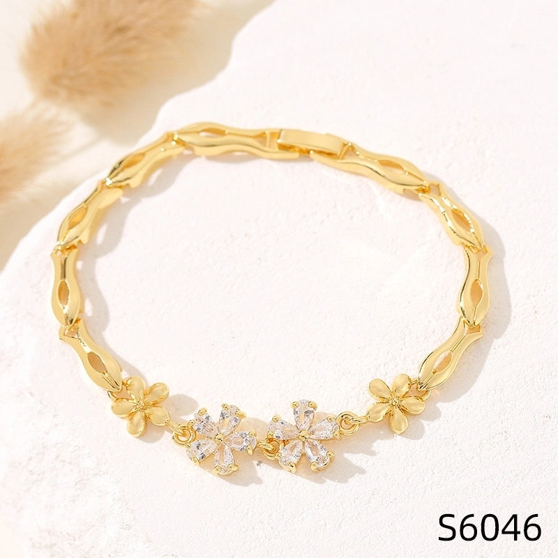 Minimalist Flower Copper Inlay Zircon Bracelets