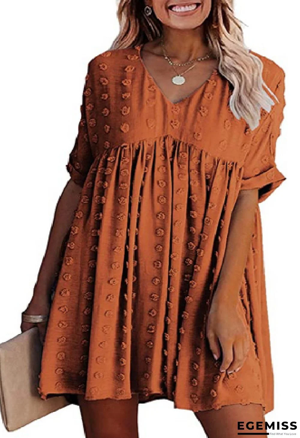 Chiffon Wool Ball Simple Knee Length Loose Large V-neck Dress | EGEMISS