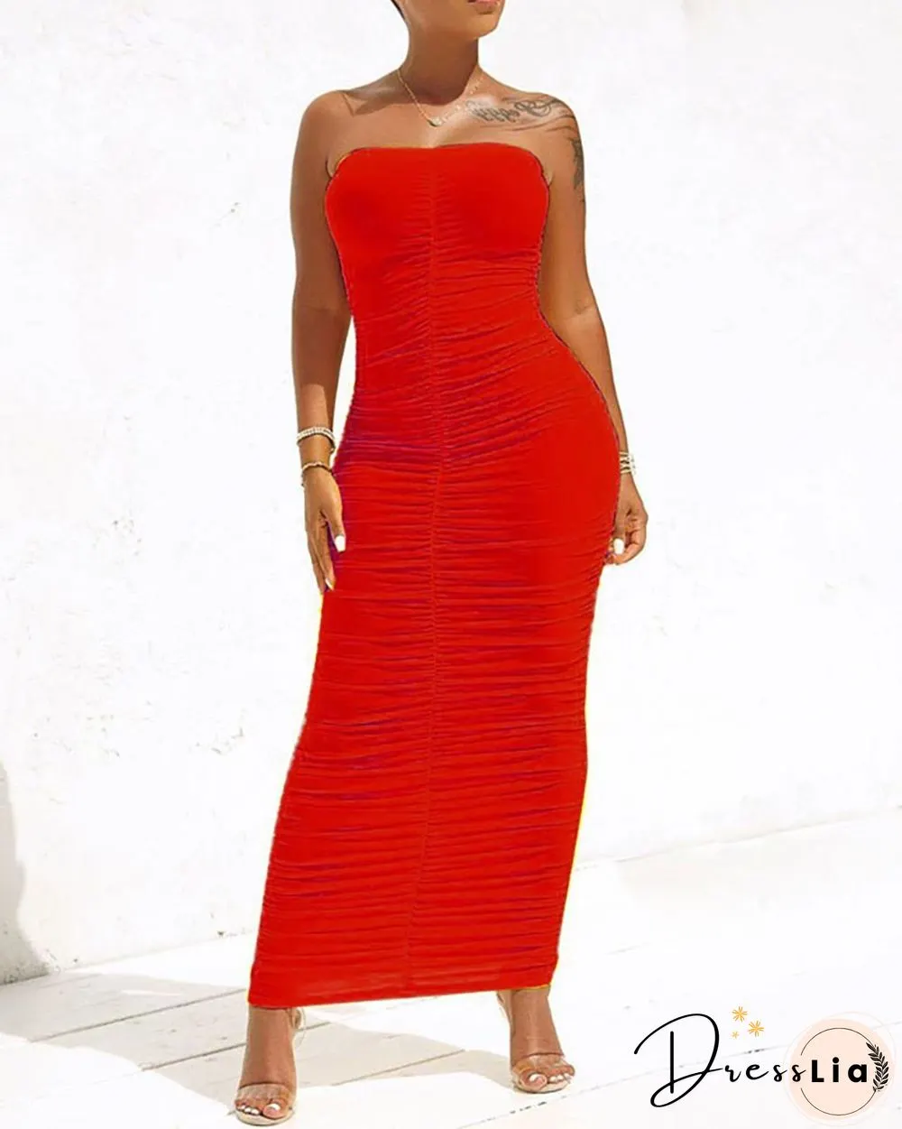 Bandeau Ruched Sleeveless Maxi Dress
