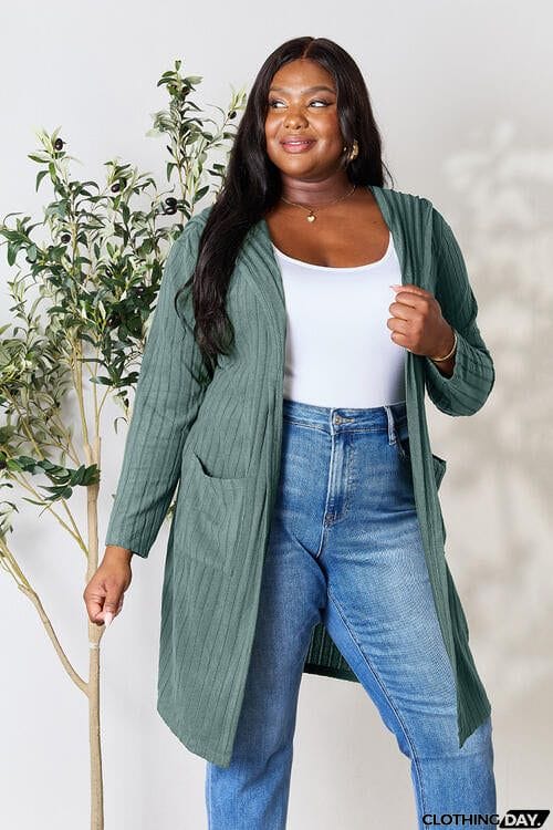 Basic Bae Full Size Ribbed Open Front Long Sleeve Cardigan