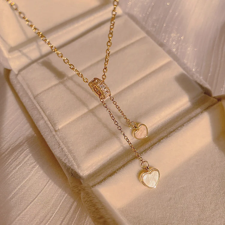 Shiny Golden Double Heart Necklace
