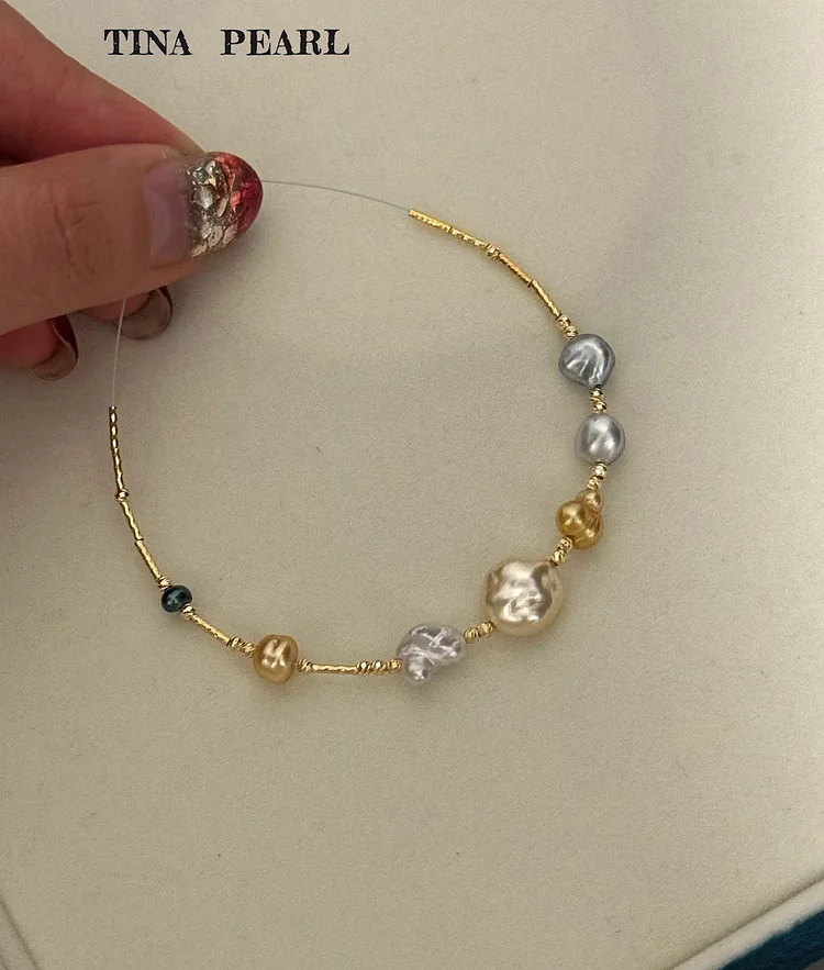 2025 TINA Jewelry 18k gold seawater gold bead keshi high-end and simple bracelet