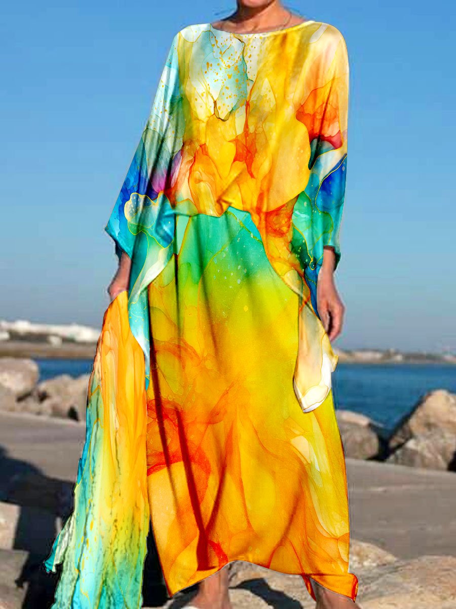 Women's Watercolor Splash Fluid Art Print Casual Vacation Tops And Skirts Two-piece Set