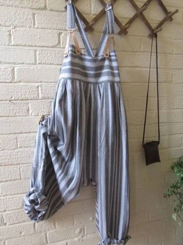 Vintage Stripe Relaxed Loose Jumpsuit