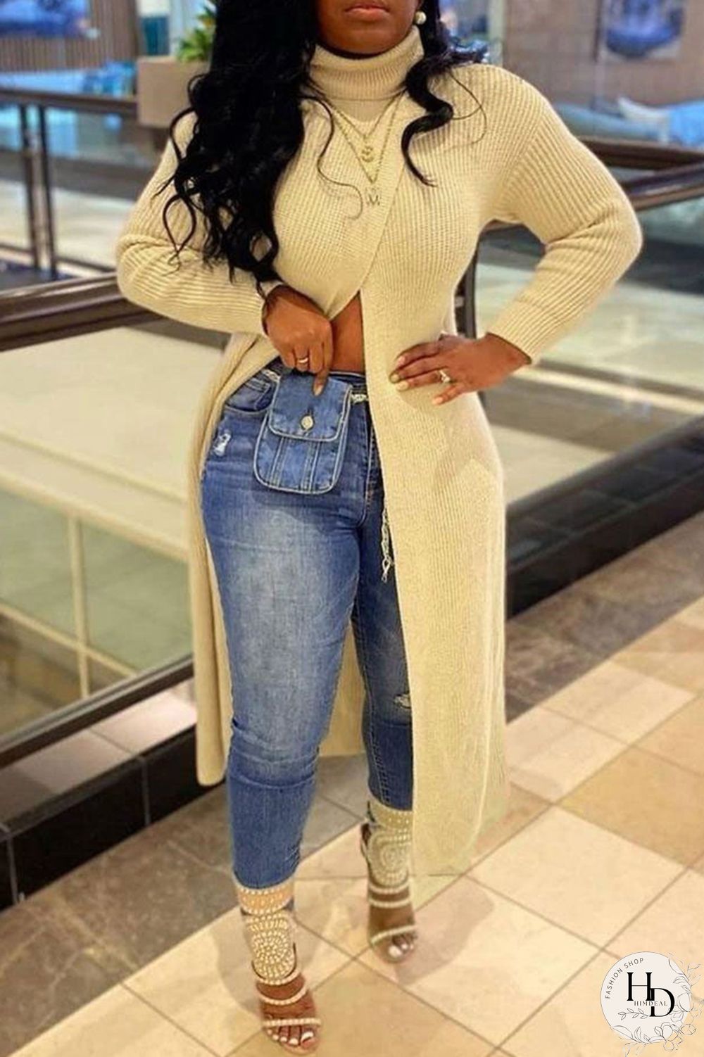 Apricot Casual Solid Patchwork Slit O Neck Tops