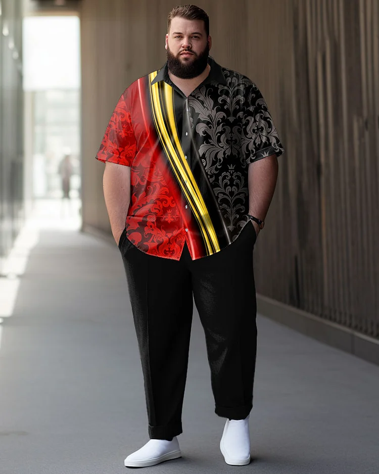 Men's Plus Size Pattern Gradient Short Sleeve Walking Suit