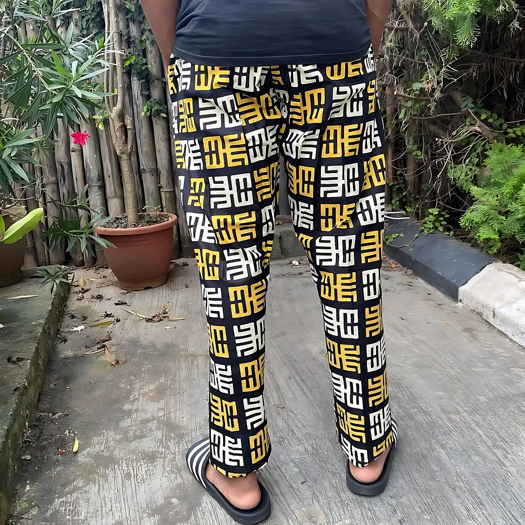 Bold Patterned Straight-Leg Pants With Comfortable Fit-INSPIREUSE