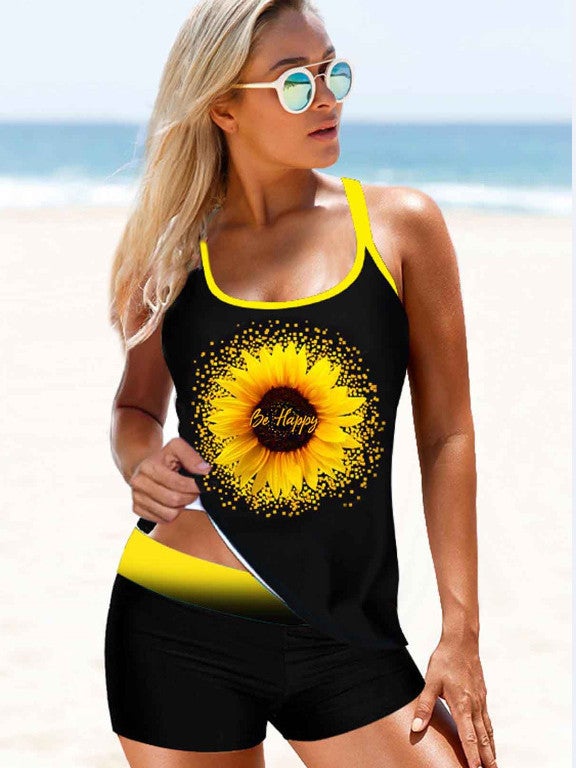 Plus Size Swimwear Sleeveless Floral Printed Tankini