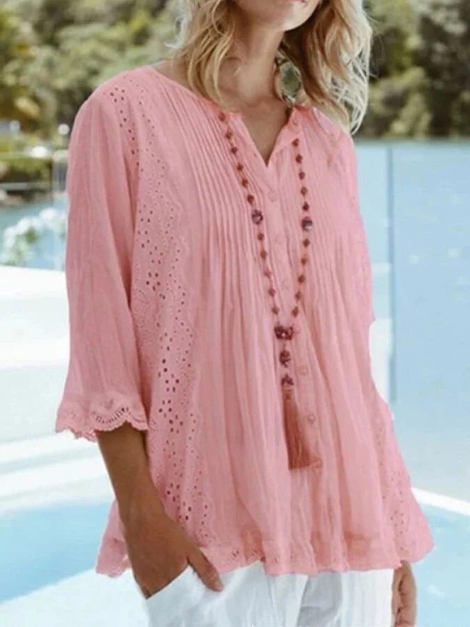 Women's Pink Cotton Linen Shirt