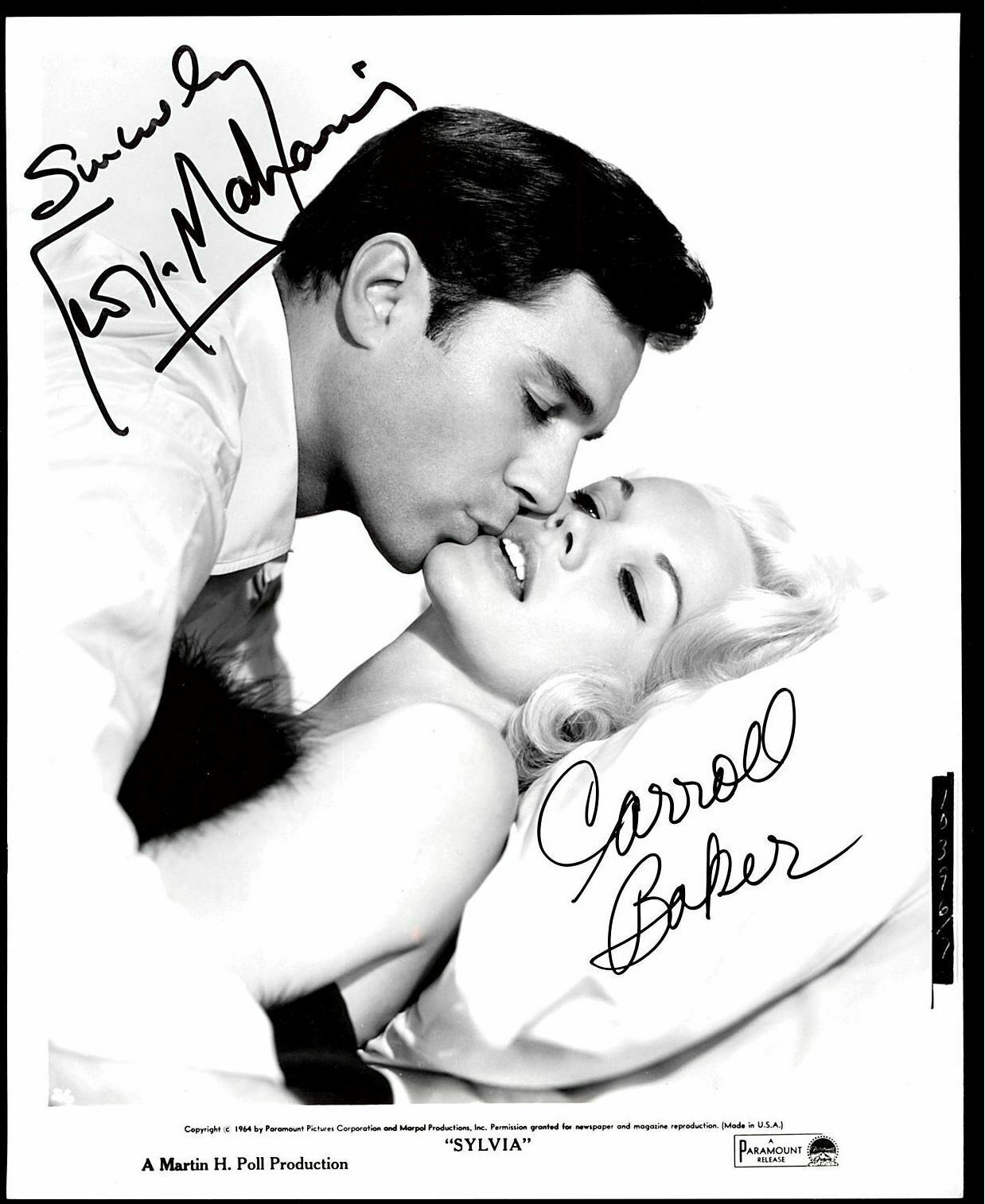 CARROLL BAKER & GEORGE MAHARIS IN THE FILM SYLVIA SIGNED 8X10 JSA COA #N41789