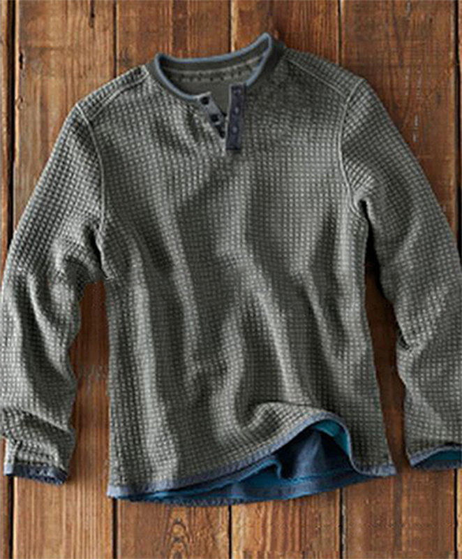 Men's Casual Fashion Waffle Check Long Sleeve T-Shirt