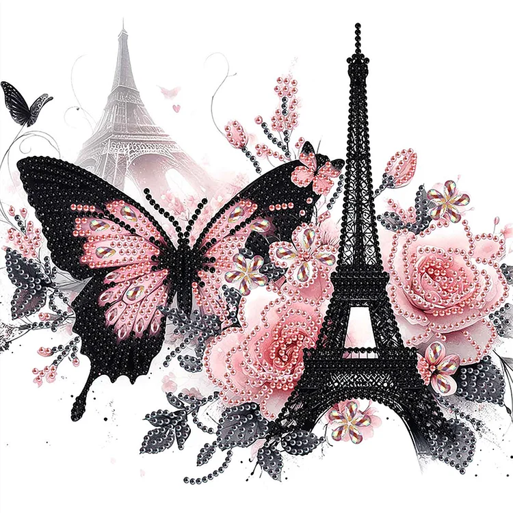 Eiffel Tower Butterfly 30*30cm (Canvas) Special Shaped Drill Diamond Painting gbfke
