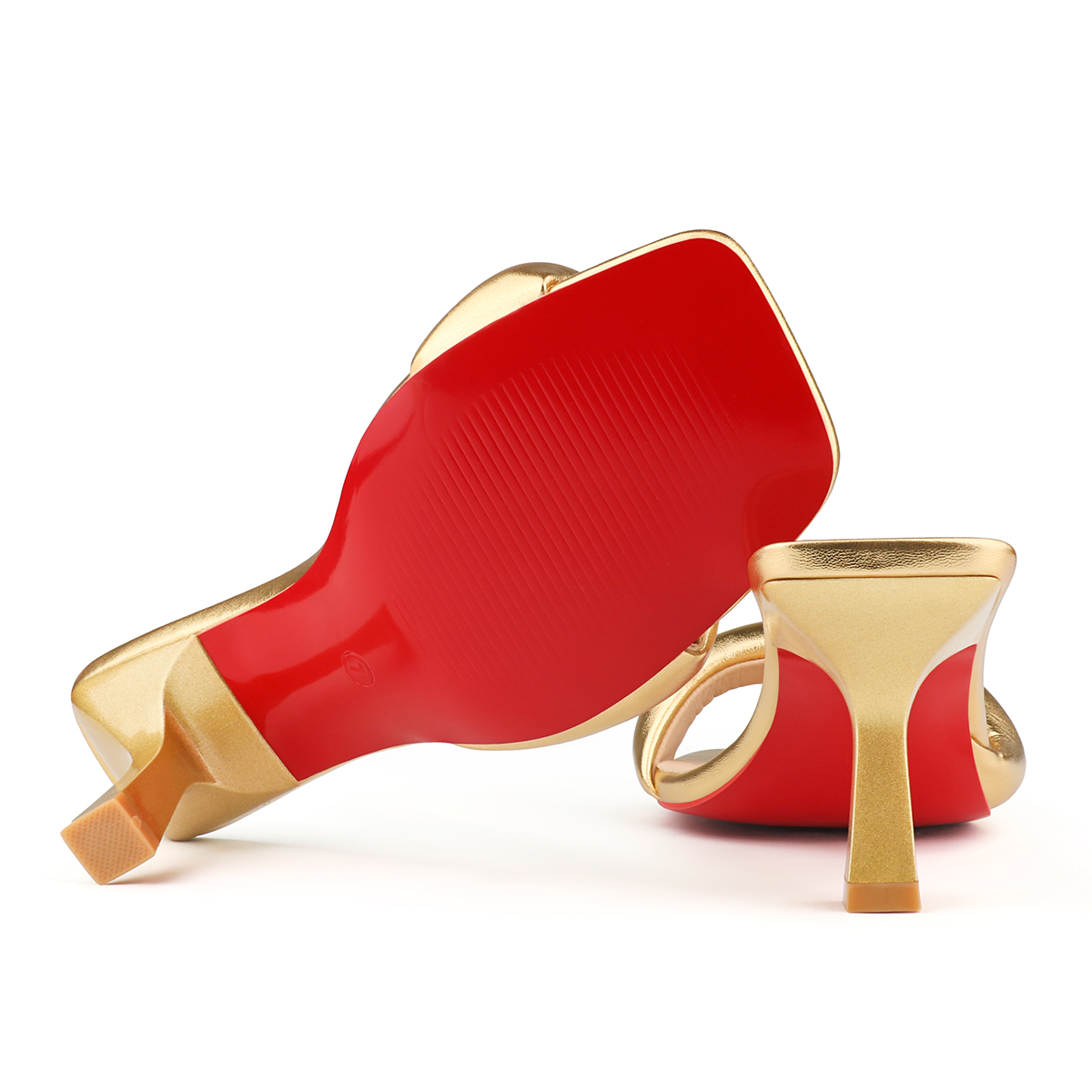 70mm Women's Special Heel Mule Sandals Square Toe Red Bottom Shoes  -vocosishoes