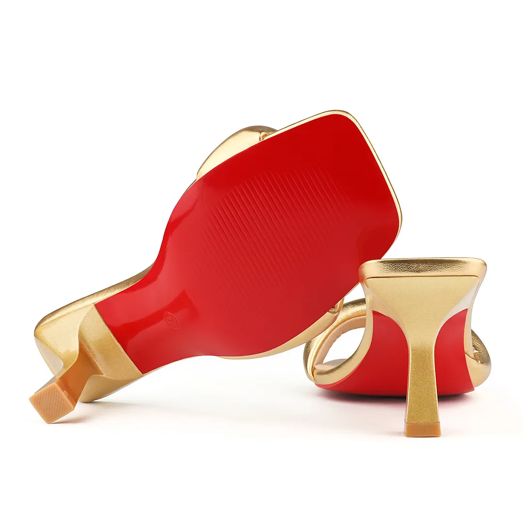 70mm Women's Special Heel Mule Sandals Square Toe Red Bottom Shoes  -vocosishoes