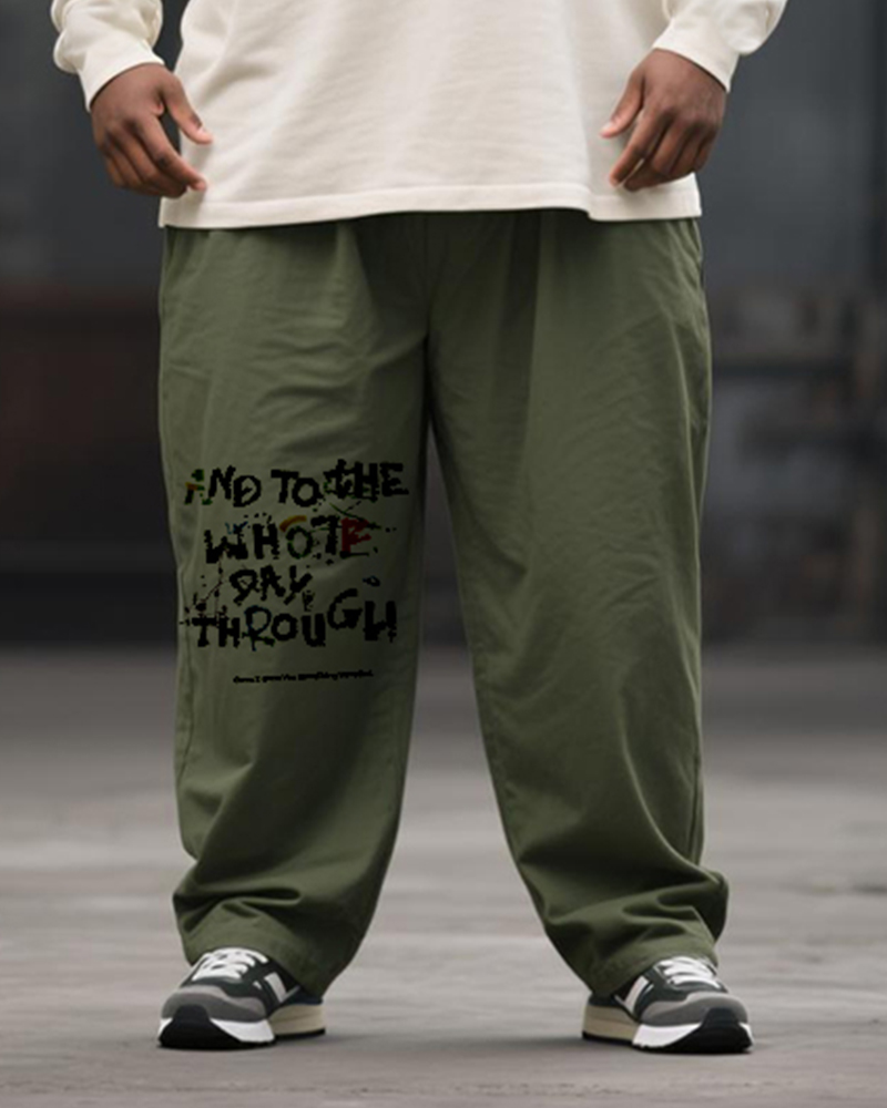Big & Tall Men's Graffiti Letter Print Long Sleeve T-Shirt Pants Suit
