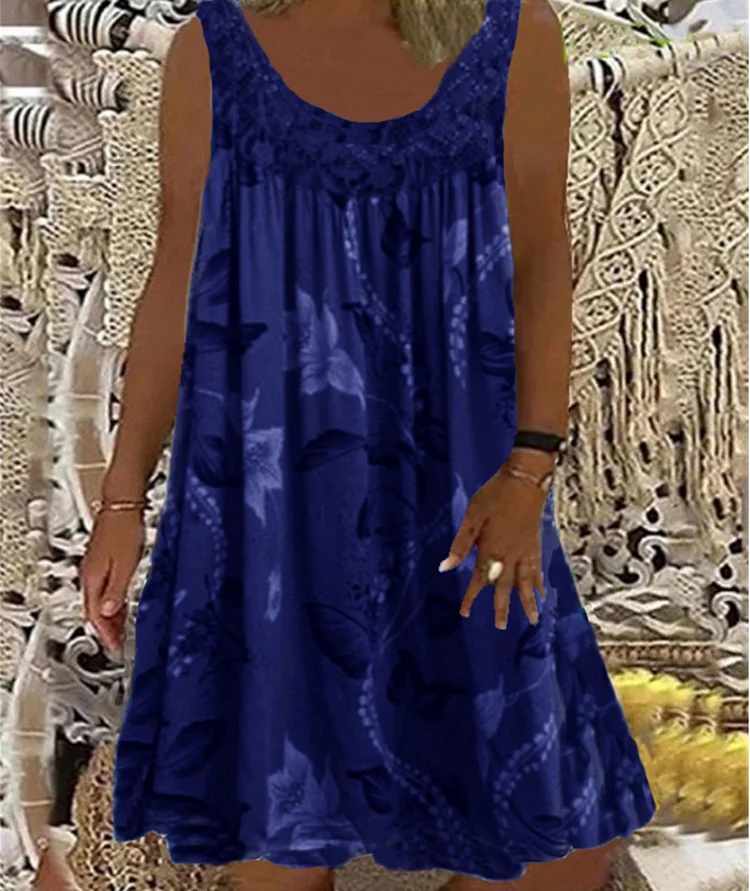 Fashion Print Boho Off Shoulder Sexy Sling Loose Lace Casual Dress