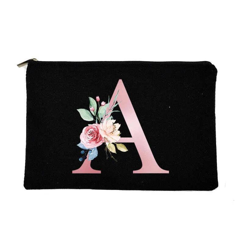 Pink Letter Flower Print Makeup Bags Travel Cosmetic Cases Toiletries Storage Pouch Ladies Beauty Kits Clutch Student Pencil Bag