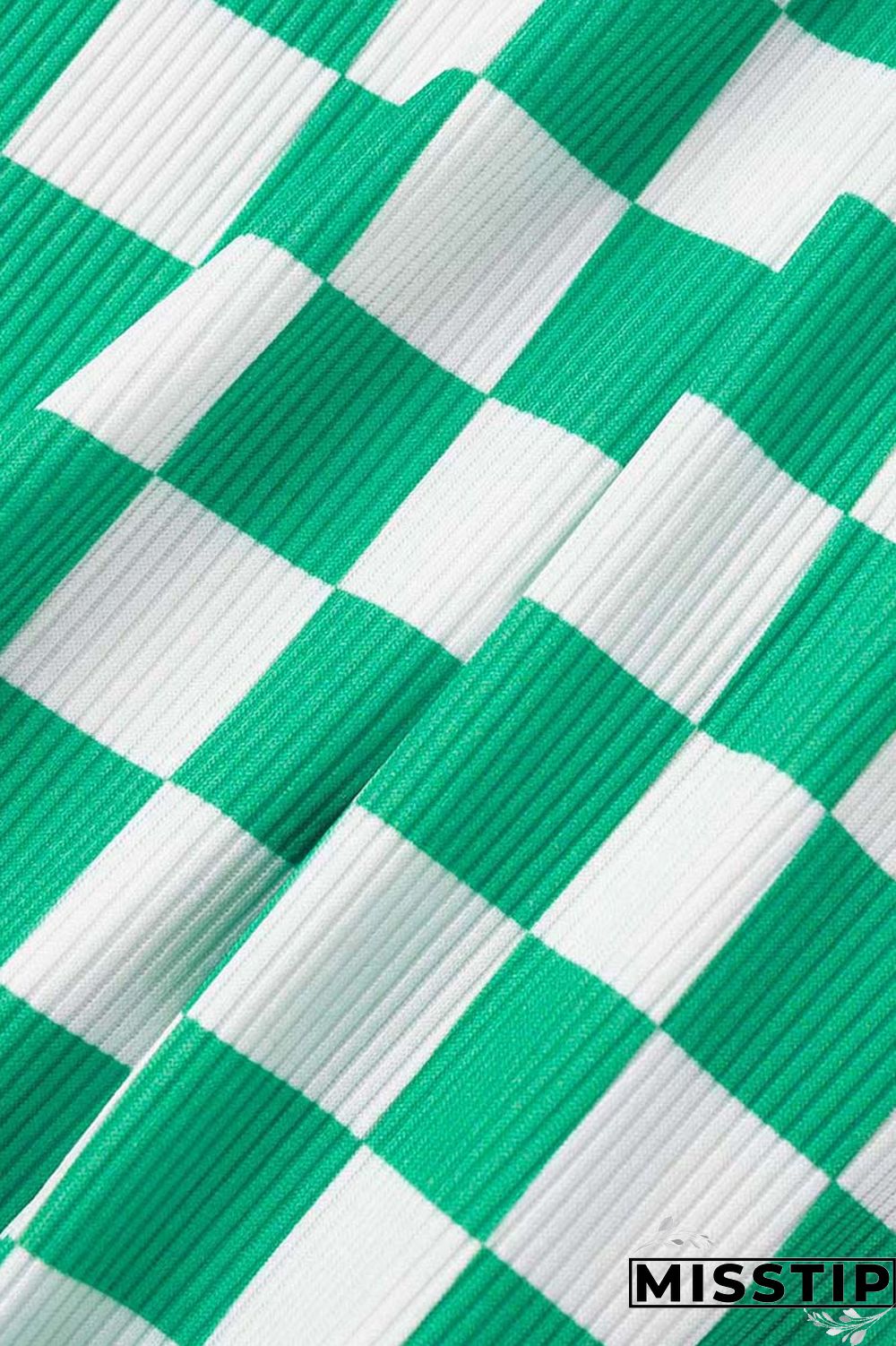 Green Casual Plaid Print Basic Half A Turtleneck Short Sleeve Two Pieces