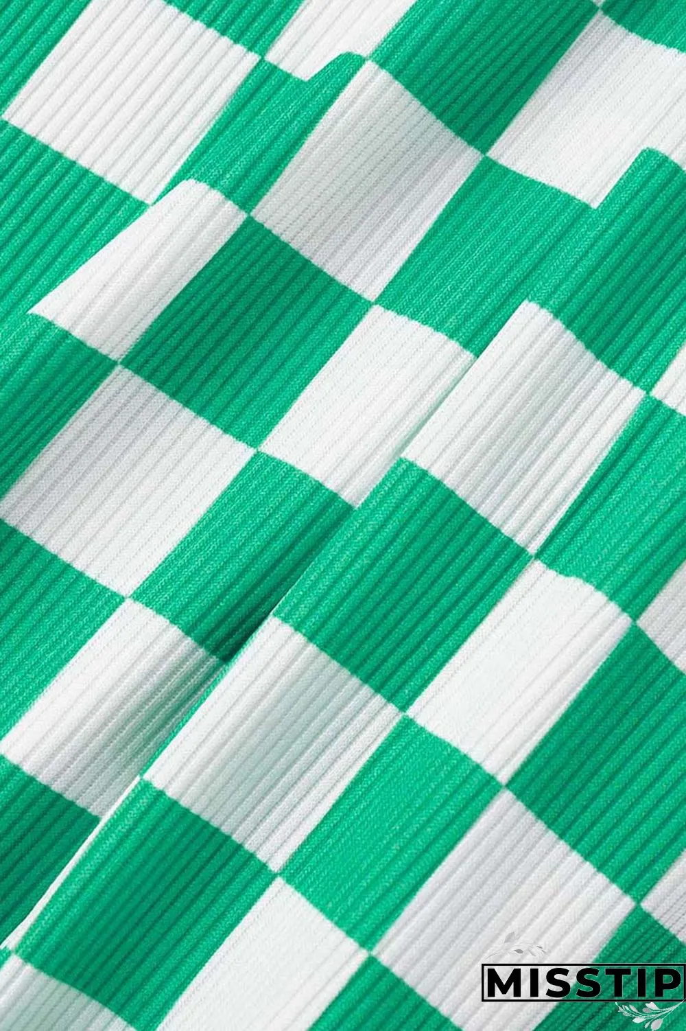 Green Casual Plaid Print Basic Half A Turtleneck Short Sleeve Two Pieces