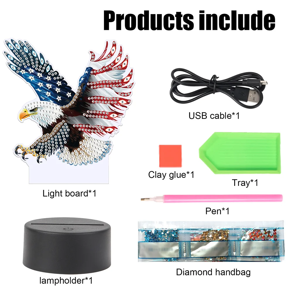5D DIY US Flag Eagle Diamond Painting Night Light Diamond Painting Lamp