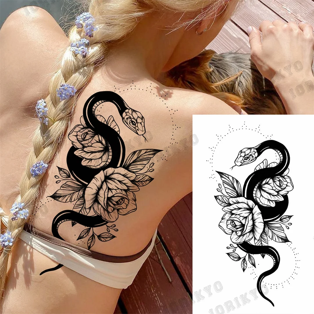 Black Lion Wolf Temporary Tattoos For Men Adult Forest Rose Compass Warrior Fake Tattoo Washable Body Art Painting Tatoo Sticker