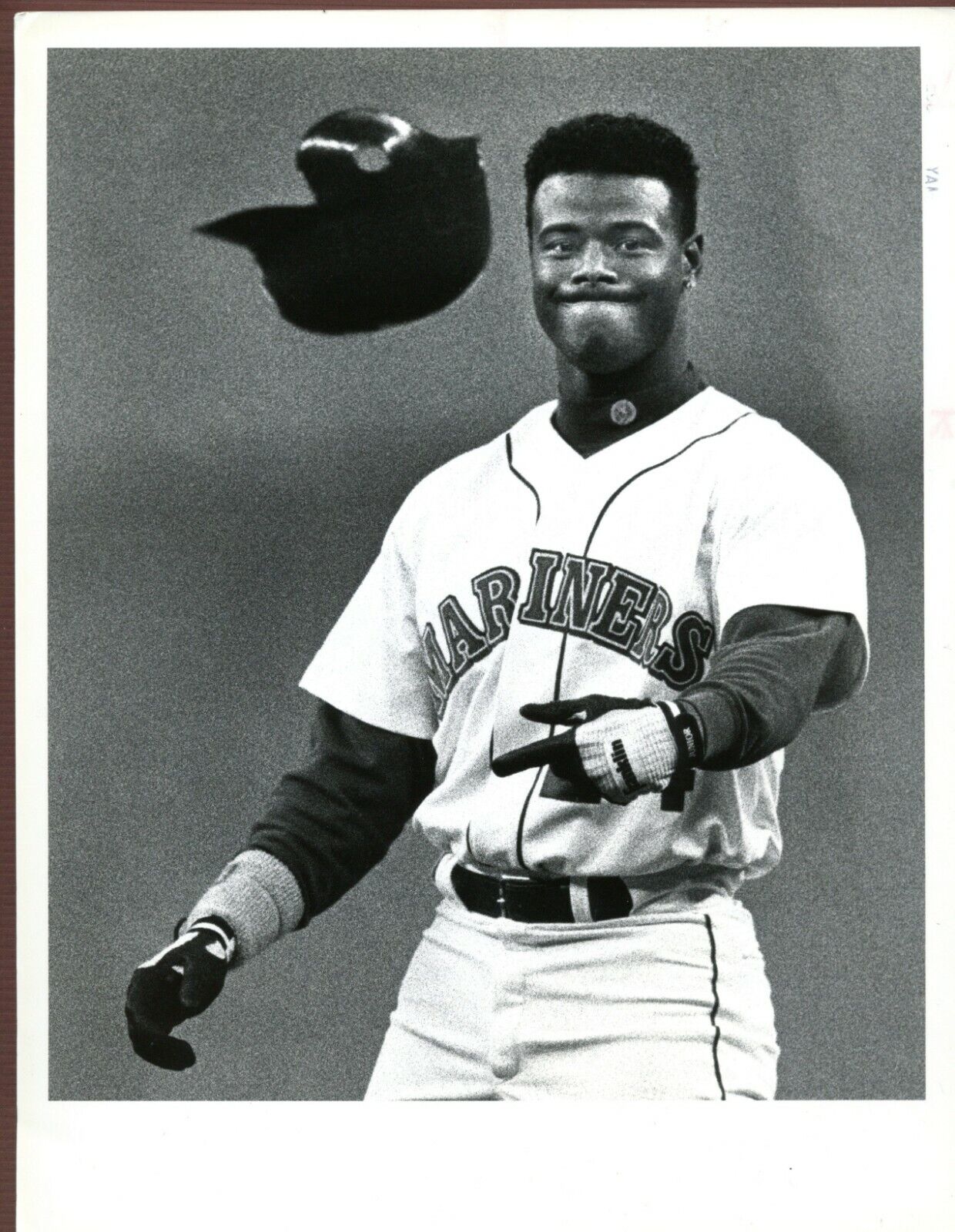 Ken Griffey Jr Mariners The Seattle Times Type 1 Photo Poster painting Flipping Helmet 1992