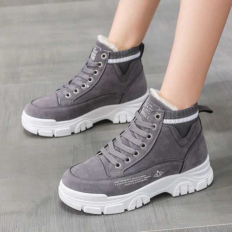 Qengg MCCKLE Women's Boots Warm Plush Woman Vulcanized Shoes Lace-Up Comfort Platform Causal Shoe Ladies Winter Female Ankle Snow Boot