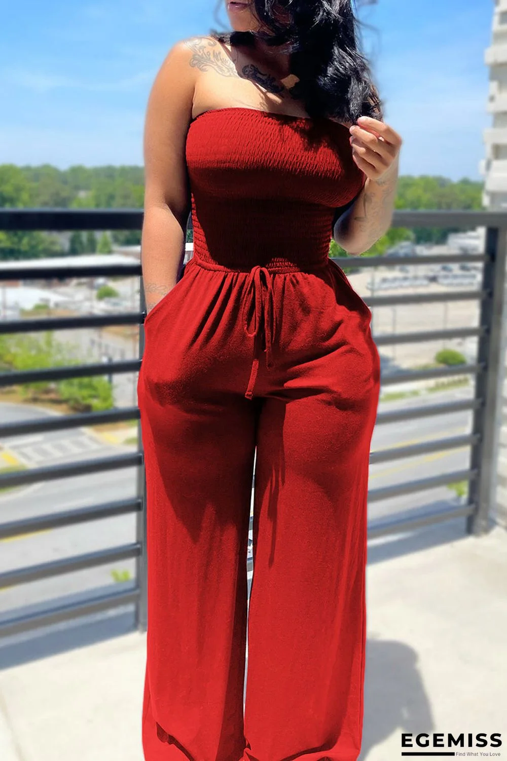 Sexy Casual Solid Backless Strapless Regular Jumpsuits | EGEMISS