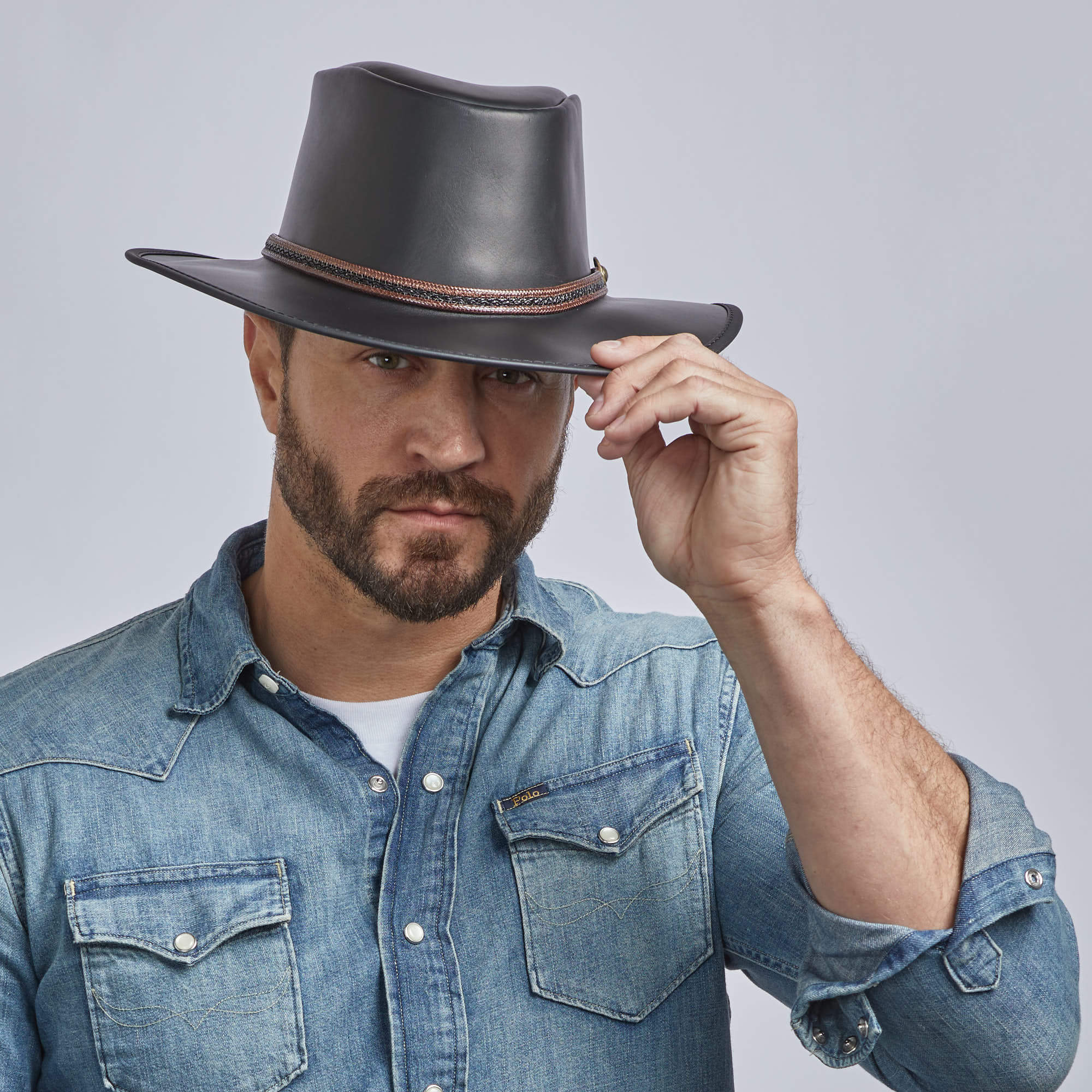 Midnight Rider - Mens Leather Outback Hat