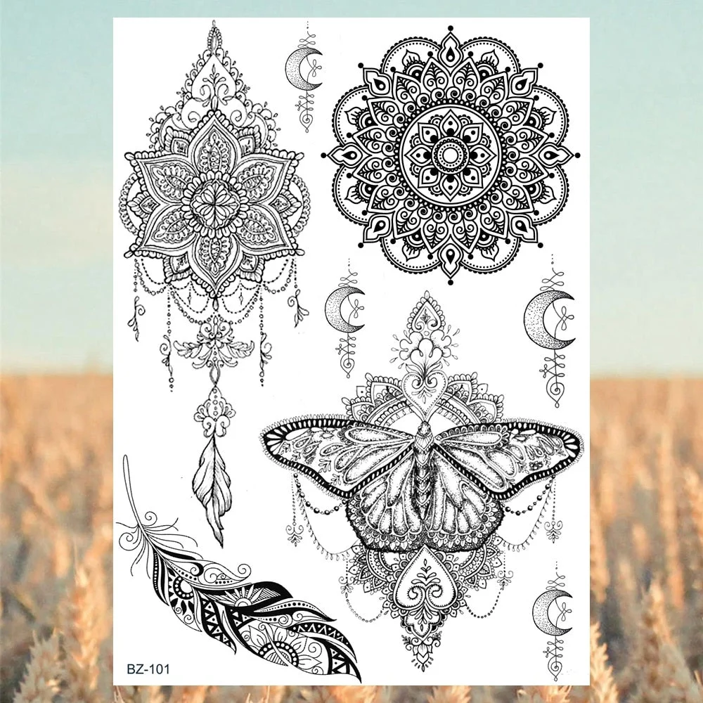 Black Rose Flower Sexy Temporary Tattoos For Women Adult Thigh Peony Skull Realistic Fake Tattoo Sexy Washable Tatoos Sticker