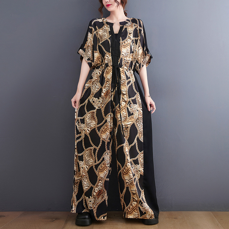 Cool Black Print Colorblock Wide-Leg Jumpsuit