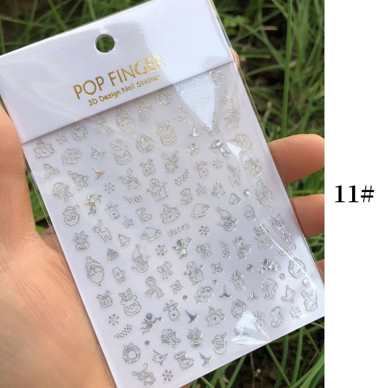 1 Sheet New Roman English Alphabet Number 3D Nail Stickers Christmas Animals iridescent Gold Silver Word Small Letters Nail