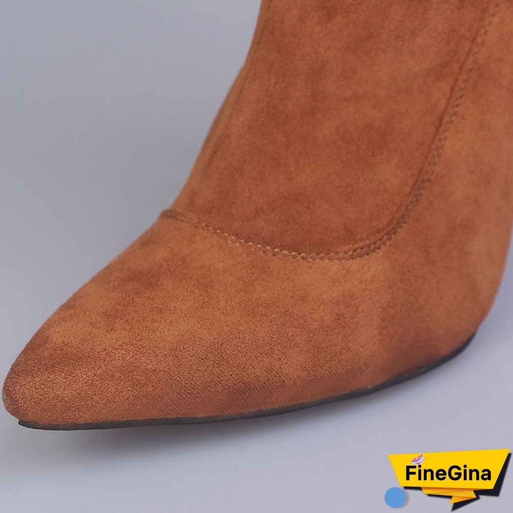 High Quality Women Fine Leather High-heeled Knee with Side Zipper Sexy Over The Heels