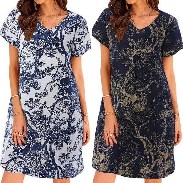 Womens Short Sleeve Sundress Cotton Fit Mini V Neck Floral Print Dresses - Shop Trendy Women's Clothing | LoverChic