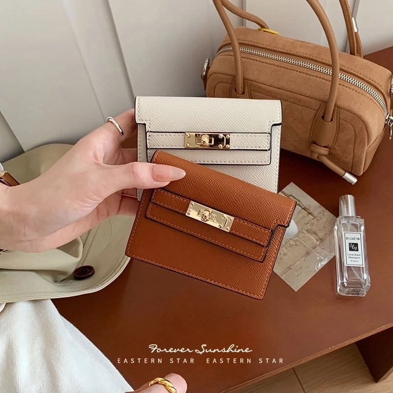 Women’s Solid Color Pu Leather Lock Clasp Wallets