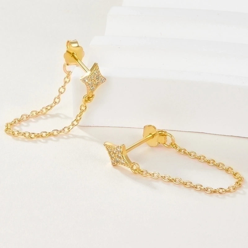 1 Pair Minimalist Cool Style Star Plating Chain Inlay Sterling Silver Zircon 18k Gold Plated White Gold Plated Earrings