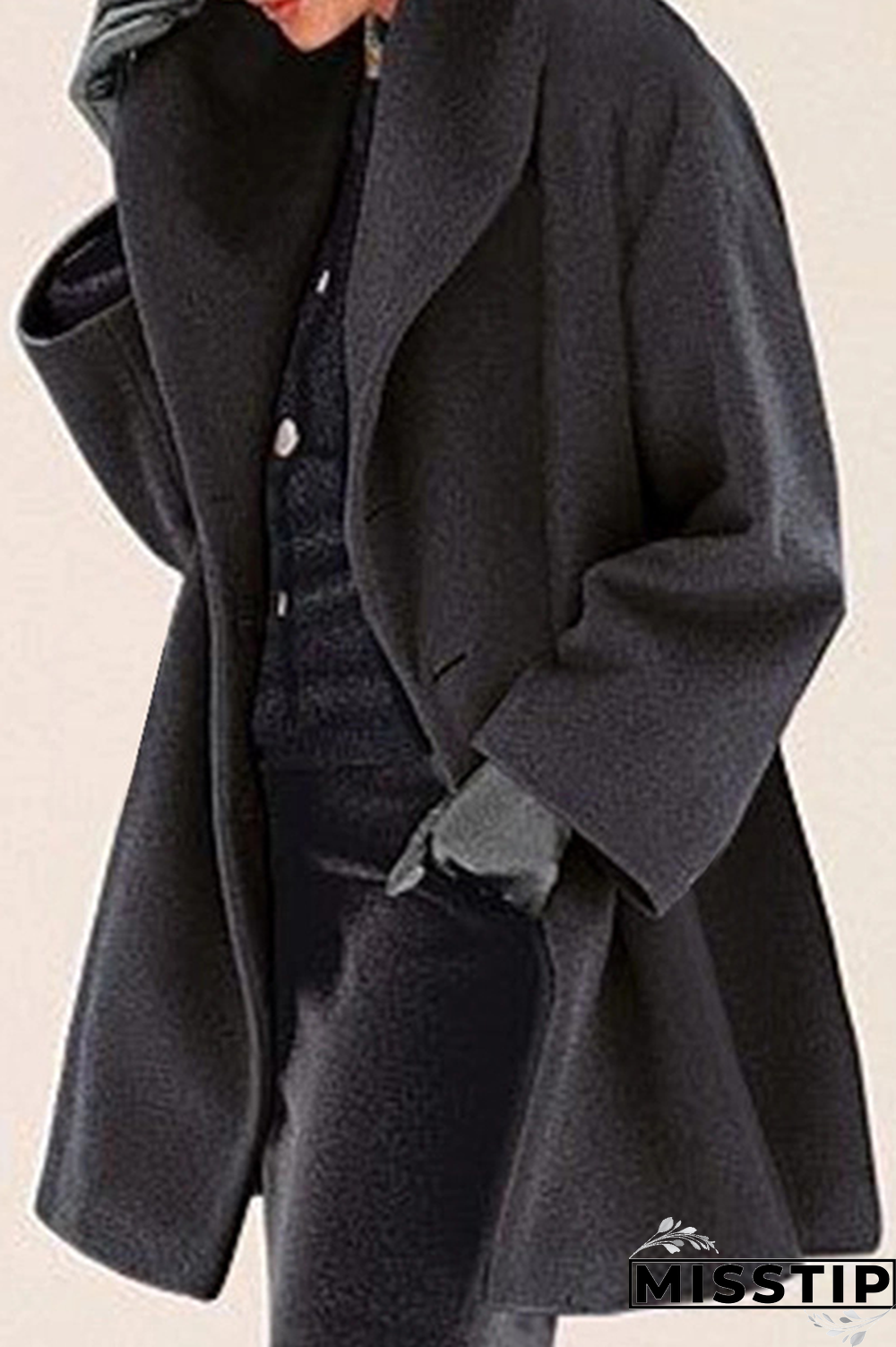 Black Casual Elegant Solid Patchwork Buttons Hooded Collar Outerwear