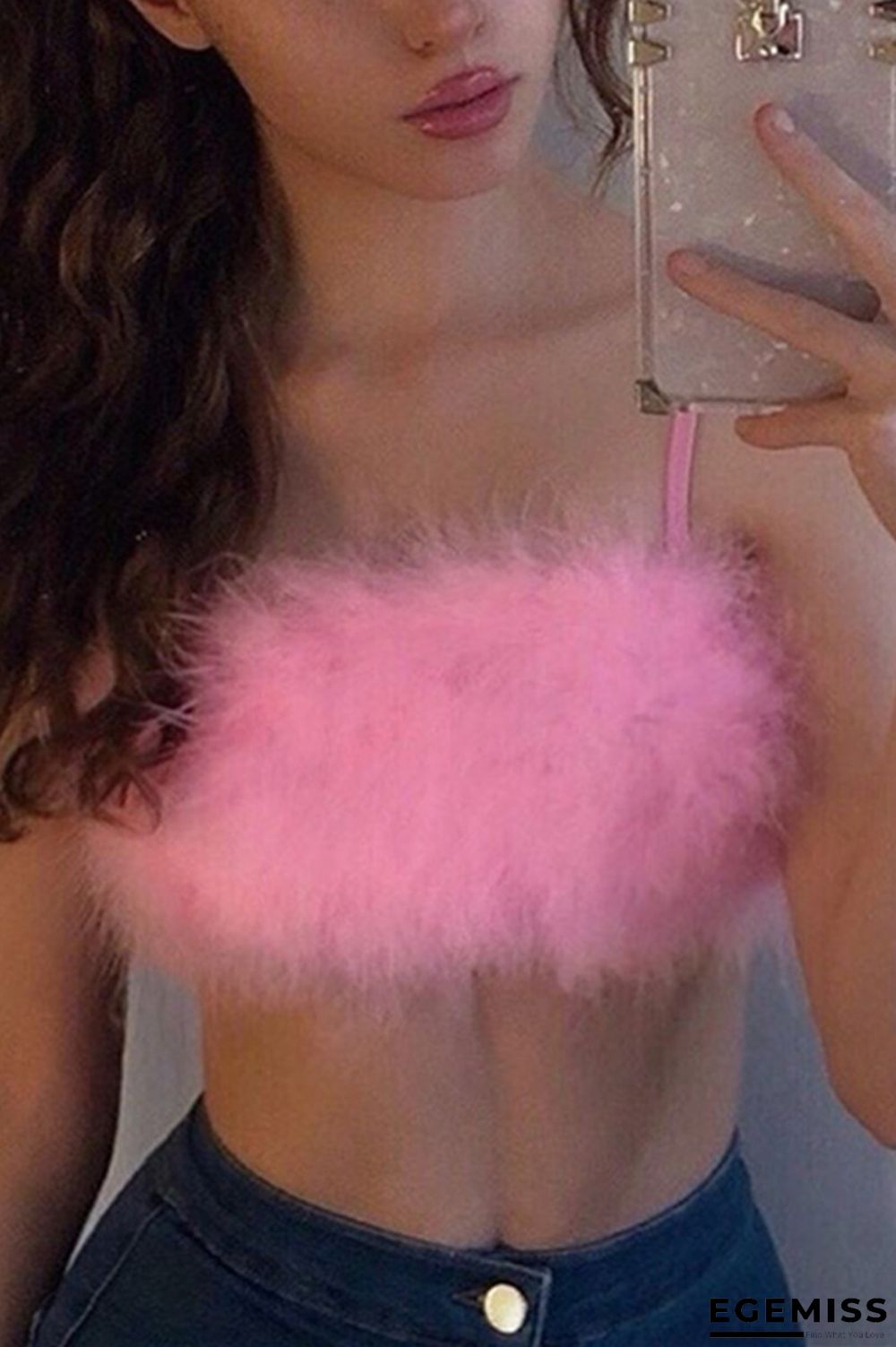 Pink Fashion Sexy Spaghetti Strap Sleeveless Spaghetti Strap Short Solid Tops | EGEMISS