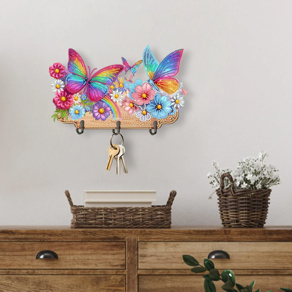 DIY Flower Butterfly Wooden Diamond Painting Hanging Hooks for Beginners Adults(28*18cm)