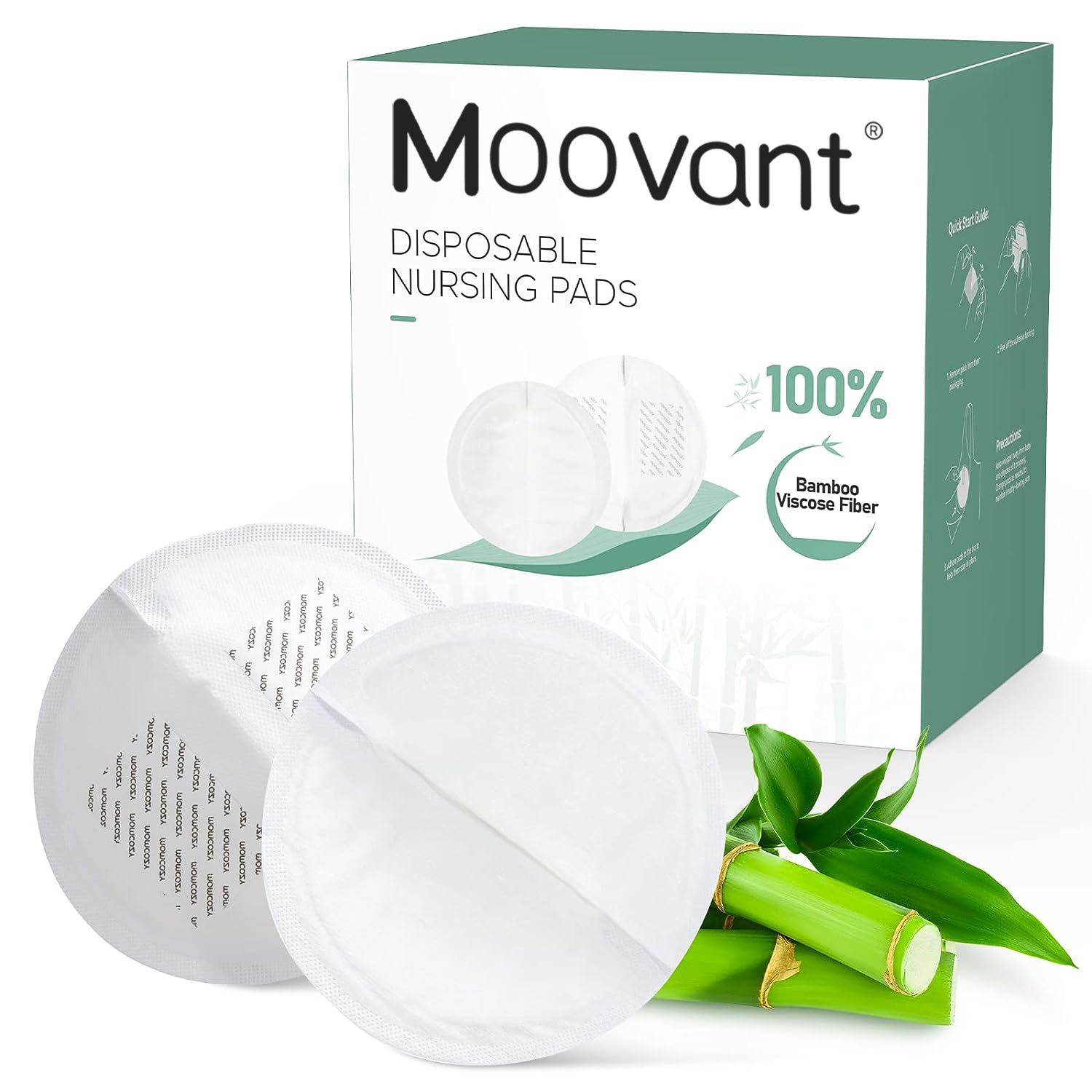Moovant Bamboo Fiber Disposable Nursing Pads, Made of 100% Bamboo Fiber,  100% Biodegradable, Reduce Carbon Emissions, for Sensitive Skin,  Individually Packaged（120 Count）