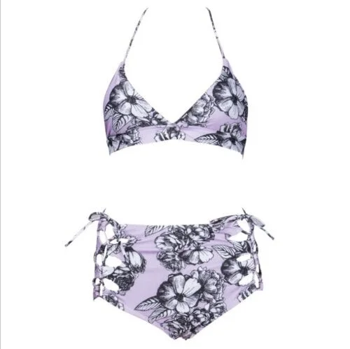 Women High Waist Bikini Set Bandage Floral Beach Swimwear Swimsuit Ladies Bathing Suit Swimming Suit