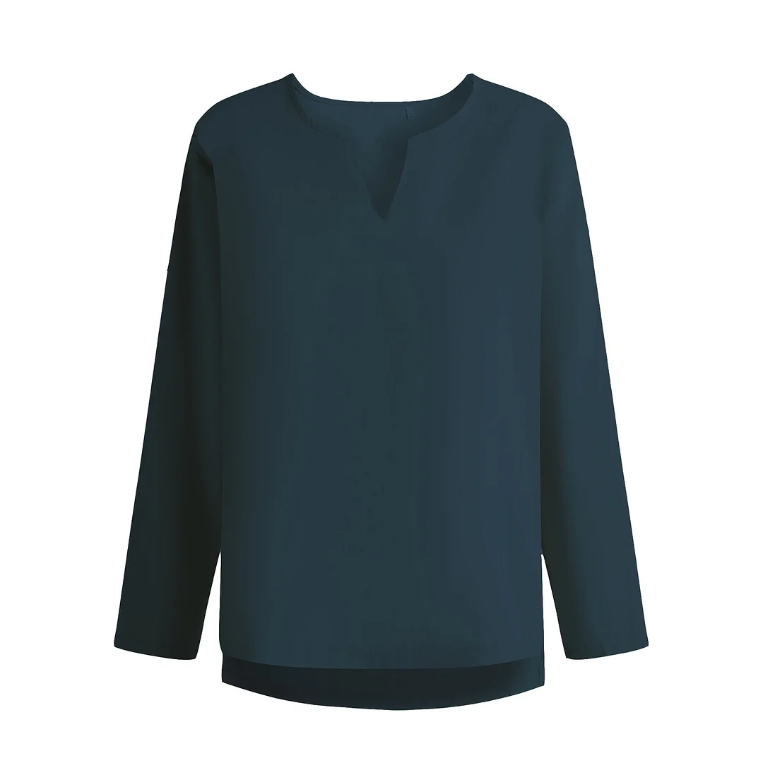 Uveng Uveng 2025 Men's Youth Chinese T-Shirt Cotton And T-Shirt Pure Color Loose Clothes Chinese Style V-Neck Men's Long-Sleeved Shirt