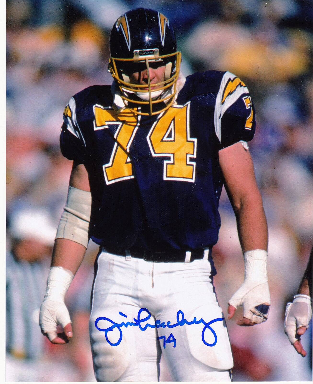 JIM LACHEY SAN DIEGO CHARGERS ACTION SIGNED 8x10