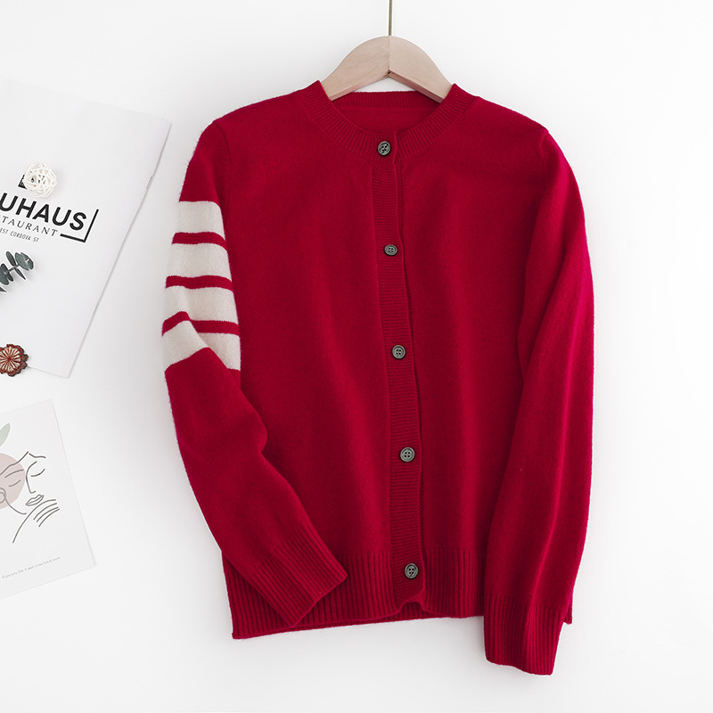 Kid's Wool Cardigan with Striped Cuffs REAL SILK LIFE