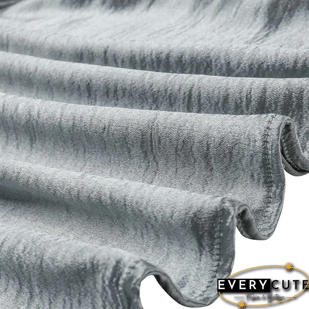 Solid Silvery V Neck Long Sleeve Loose Tops