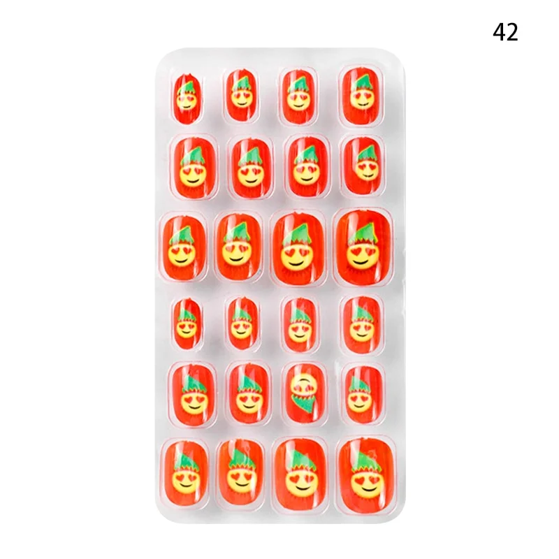 Children Adult 24 Fake Nails Christmas Cartoon Pattern Boxed Children Simple Wear-resistant Finished Full Covering Nail Sticker