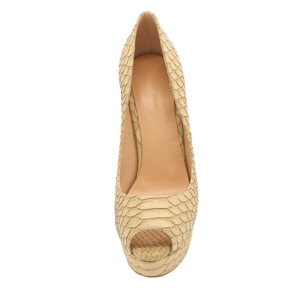 150mm Red Bottom Sky High Platform Pumps Beige Snakeskin-MERUMOTE